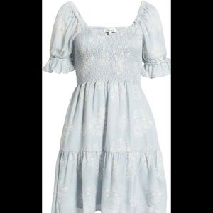 NWT- Madewell Lucie Smocked Mini Dress in dusty pool